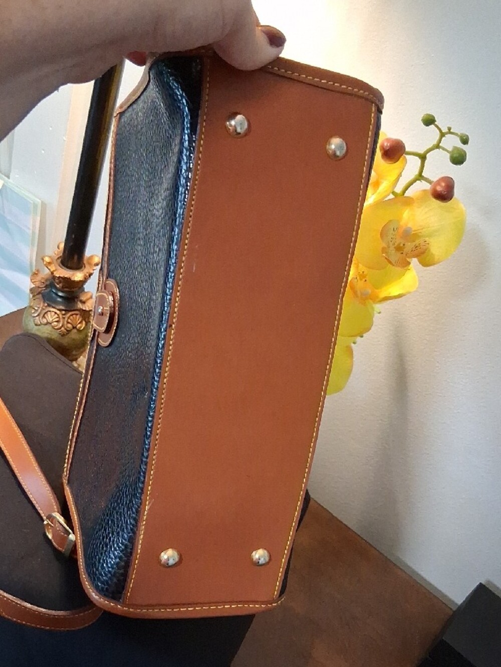 Dooney & Bourke Black Pebbled Leather Satchel with Brown Trim - Picture 7 of 14